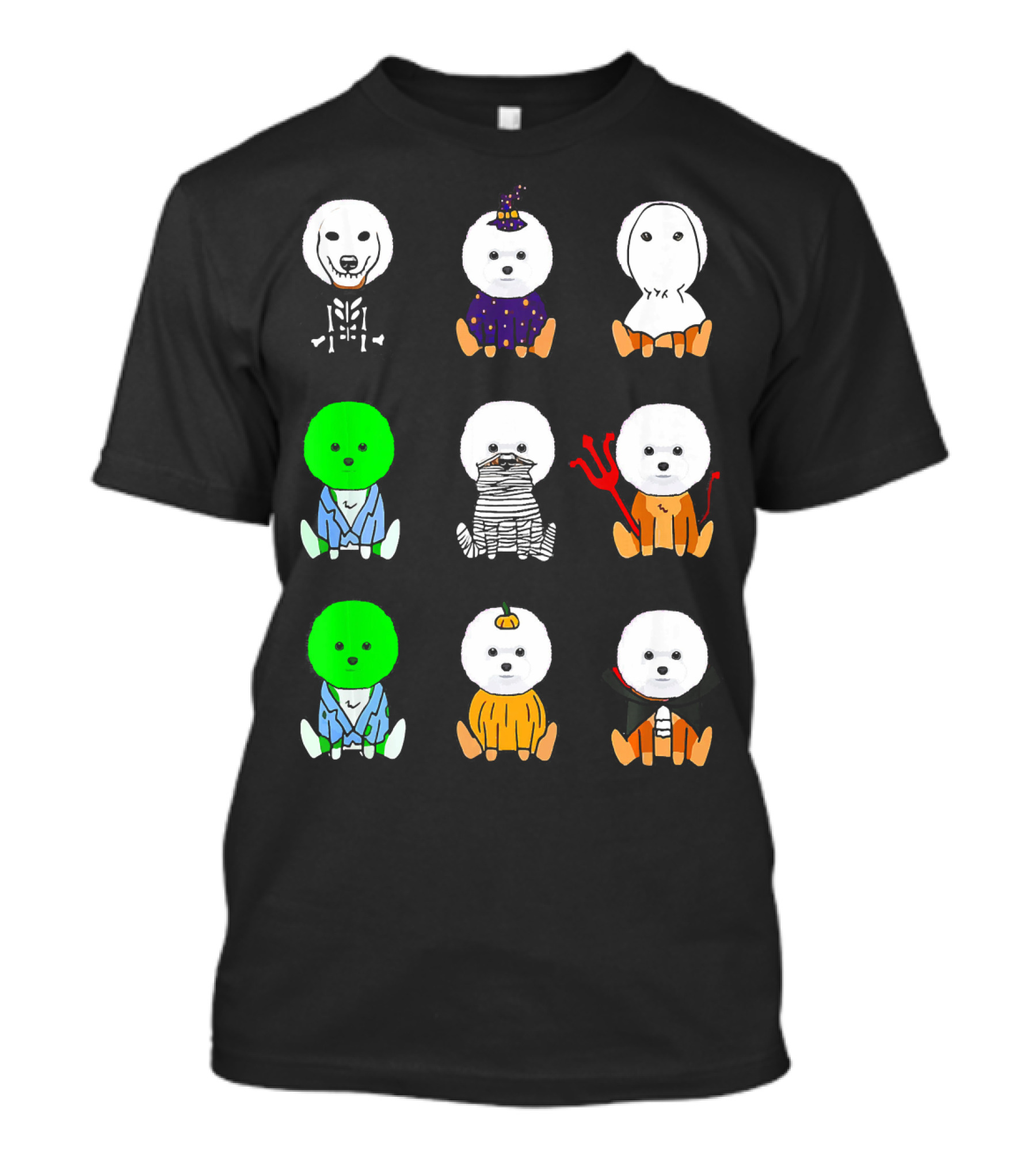 Bichon Frise Halloween Costumes Zombie Pumpkin Mummy Skeleton Wizard Ghost Devil Vampire T-Shirt