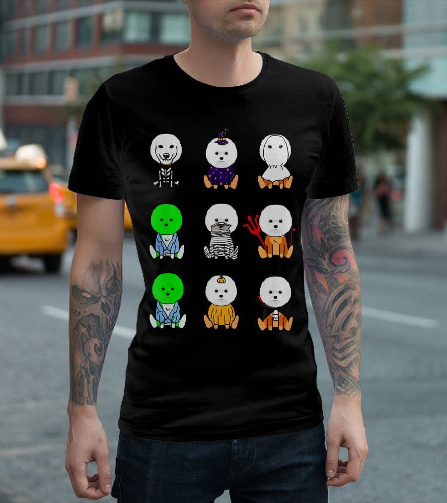 Bichon Frise Halloween Costumes Zombie Pumpkin Mummy Skeleton Wizard Ghost Devil Vampire T-Shirt