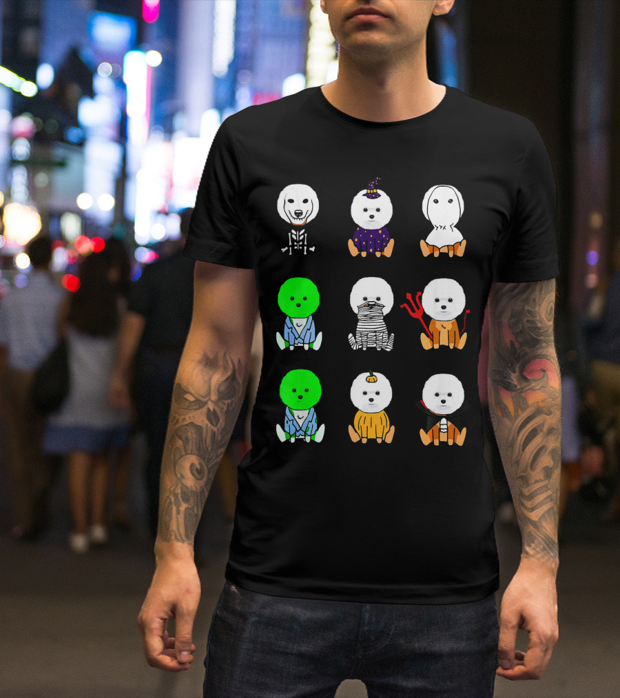 Bichon Frise Halloween Costumes Zombie Pumpkin Mummy Skeleton Wizard Ghost Devil Vampire T-Shirt