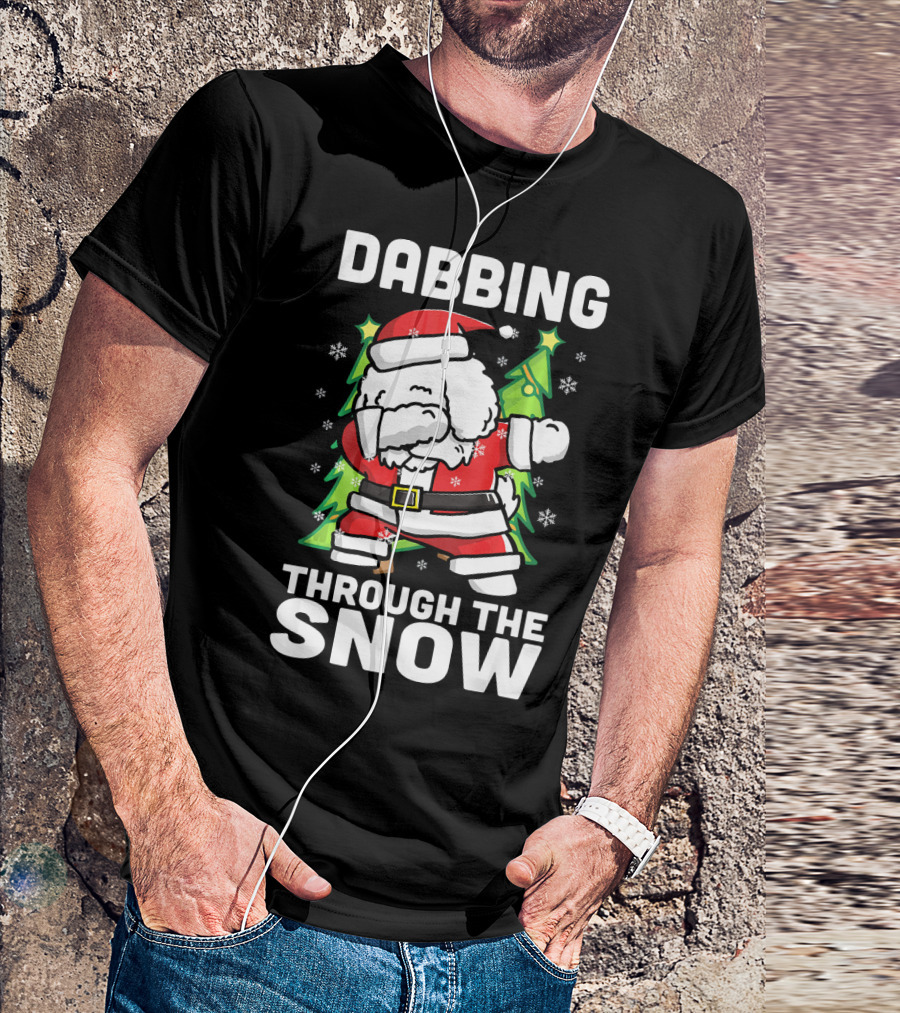 Dabbing Through The Snow Santa Bichon Frise Christmas Tree Snowflakes T-Shirt