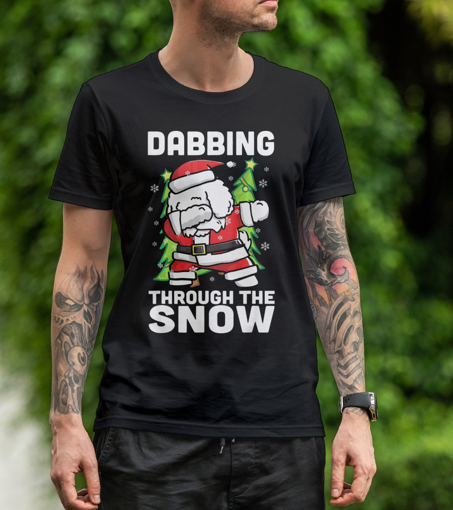 Dabbing Through The Snow Santa Bichon Frise Christmas Tree Snowflakes T-Shirt