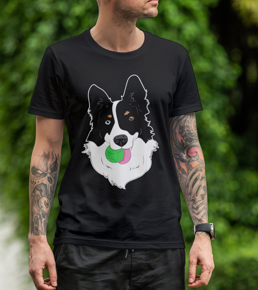 Border Collie With Colorful Ball In Mouth T-Shirt