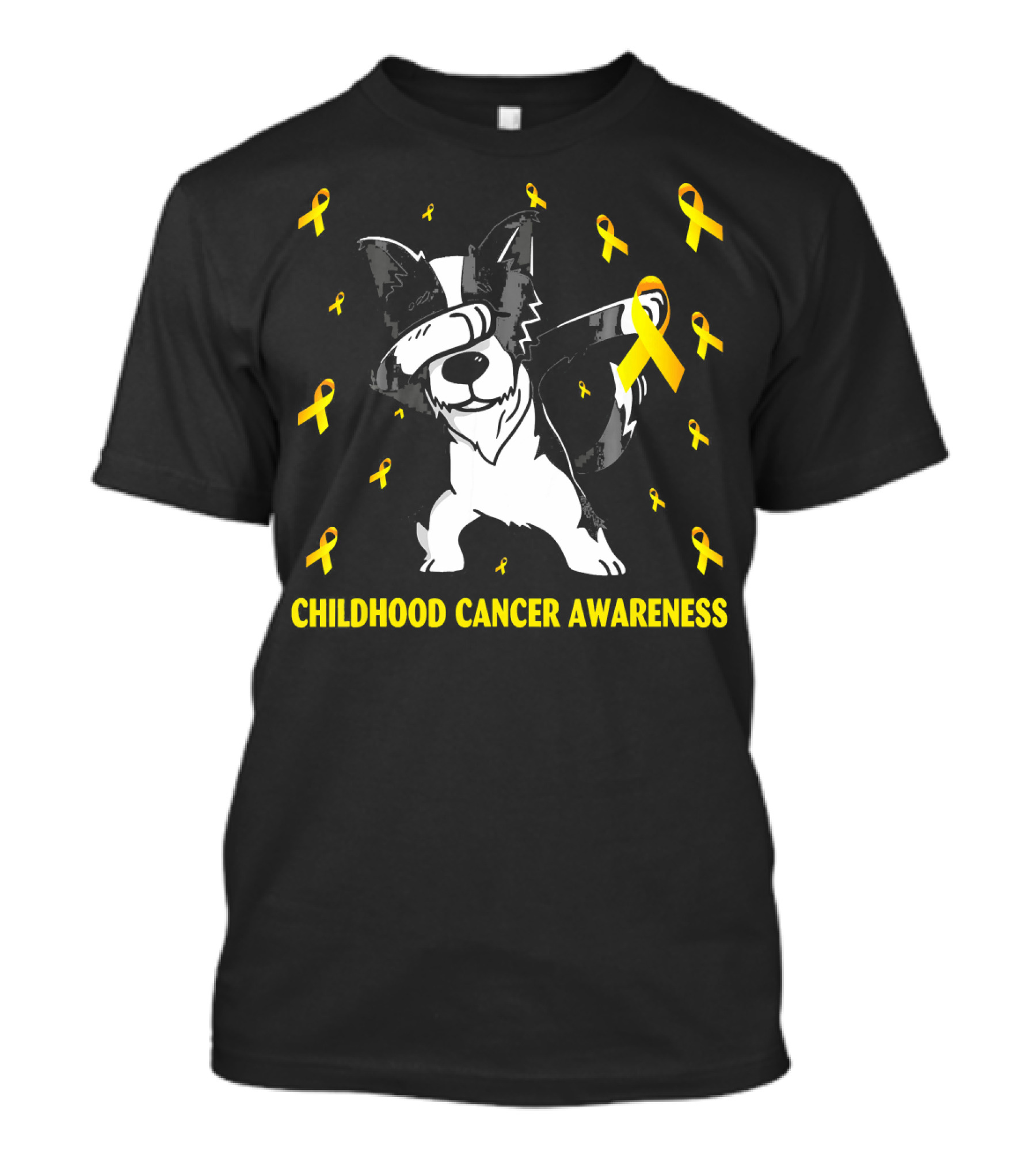 Dabbing Border Collie Childhood Cancer Awareness Gold T-Shirt