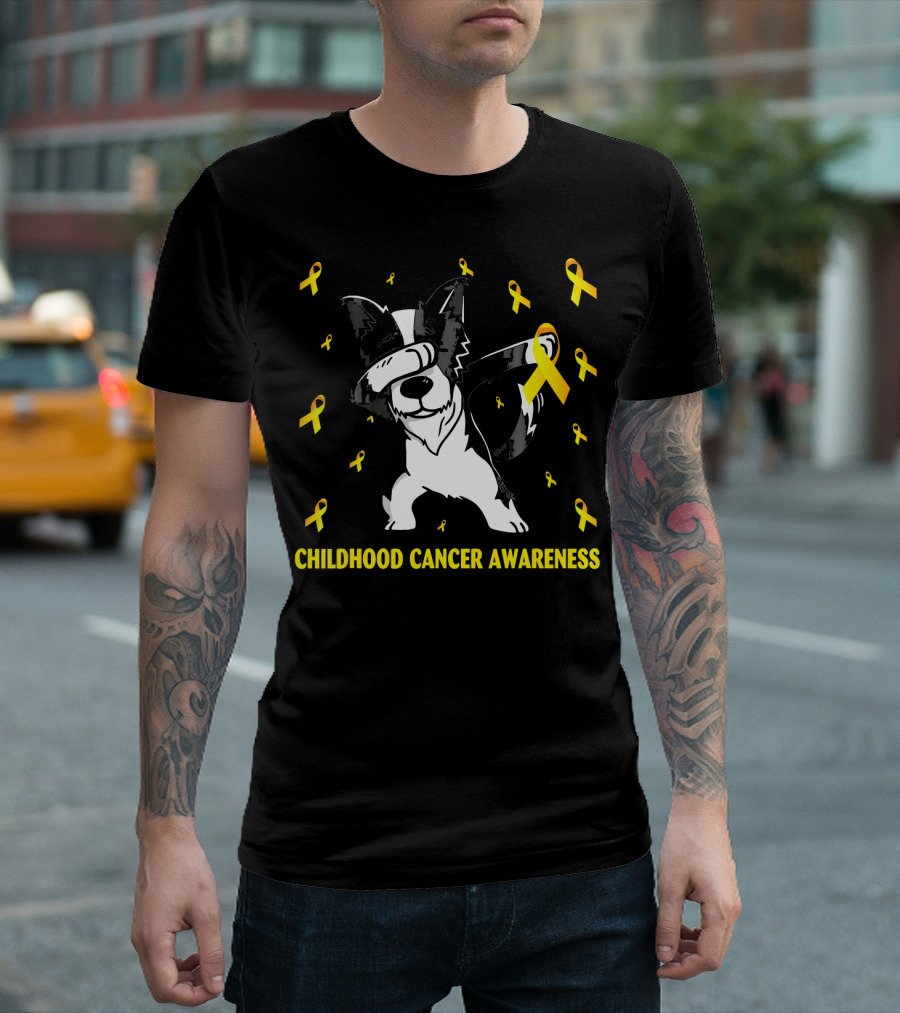 Dabbing Border Collie Childhood Cancer Awareness Gold T-Shirt