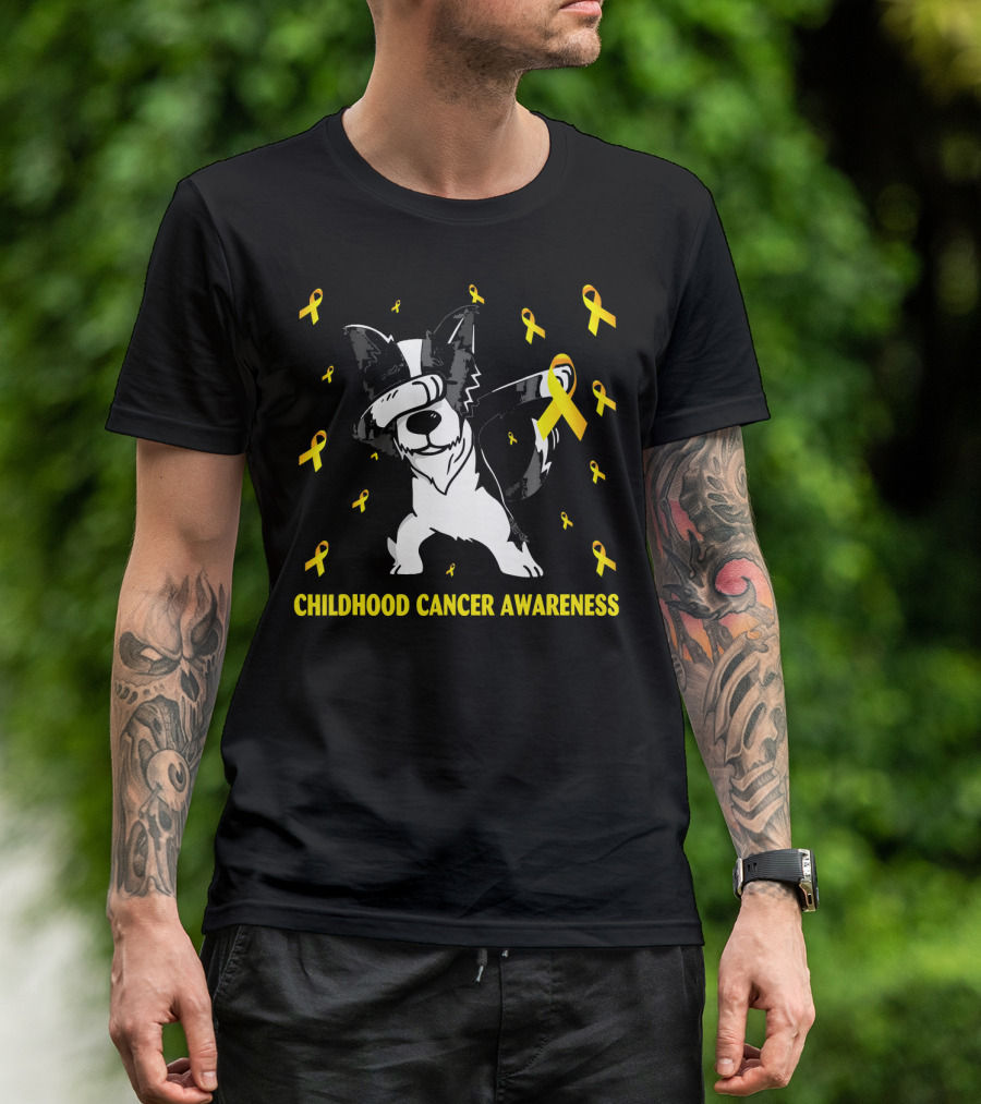 Dabbing Border Collie Childhood Cancer Awareness Gold T-Shirt