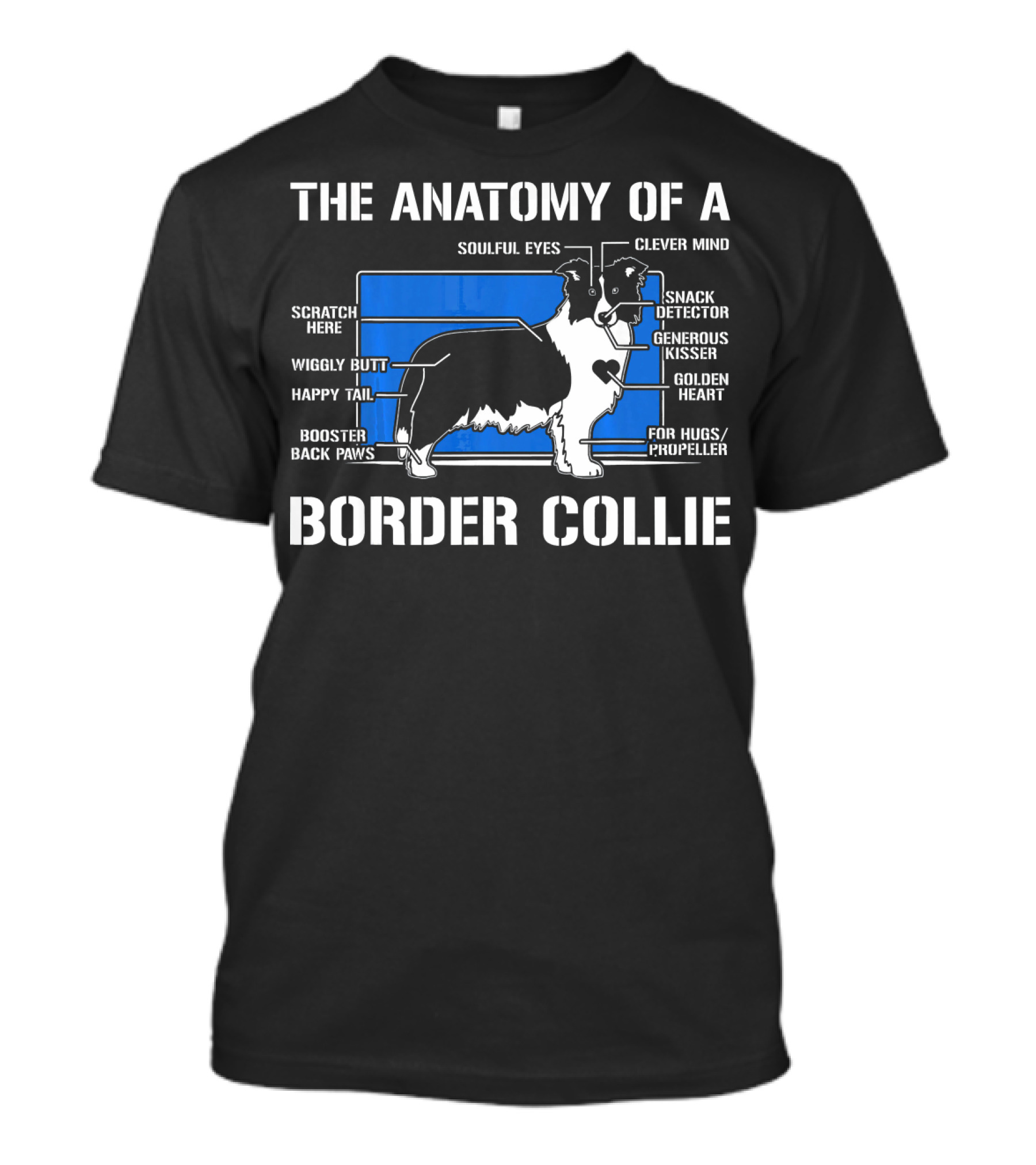 The Anatomy Of A Border Collie Clever Mind Snack Detector Generous Kisser Golden Heart Soulful Eyes Wiggly Butt Happy Tail T-Shirt