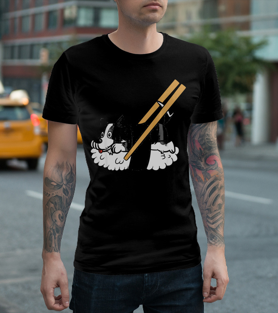 Border Collie Sushi Roll with Chopsticks T-Shirt