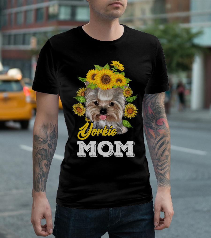 Yorkie Mom Sunflower Flower Crown Yorkie Mother T-Shirt