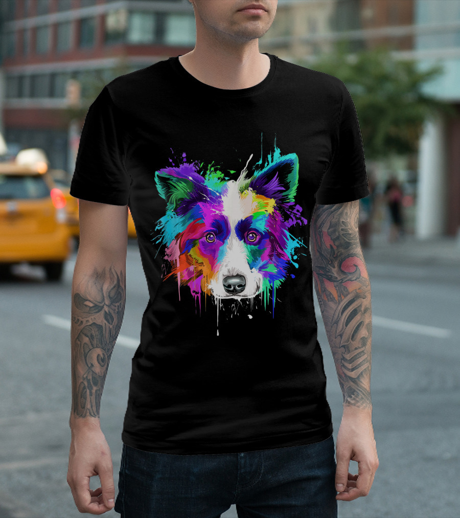 Border Collie Splash Art Colorful Canine T-Shirt