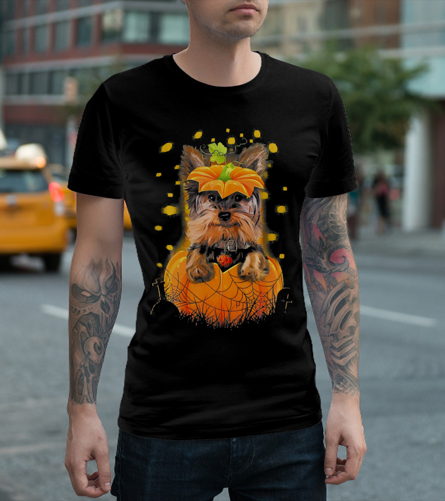 Funny Yorkie Inside Pumpkin Halloween Yorkie T-Shirt