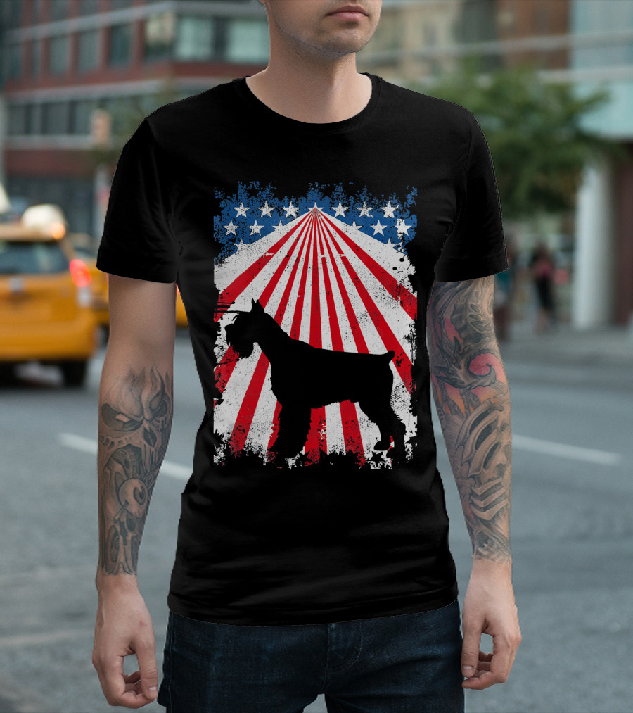 Giant Schnauzer Silhouette with American Flag T-Shirt