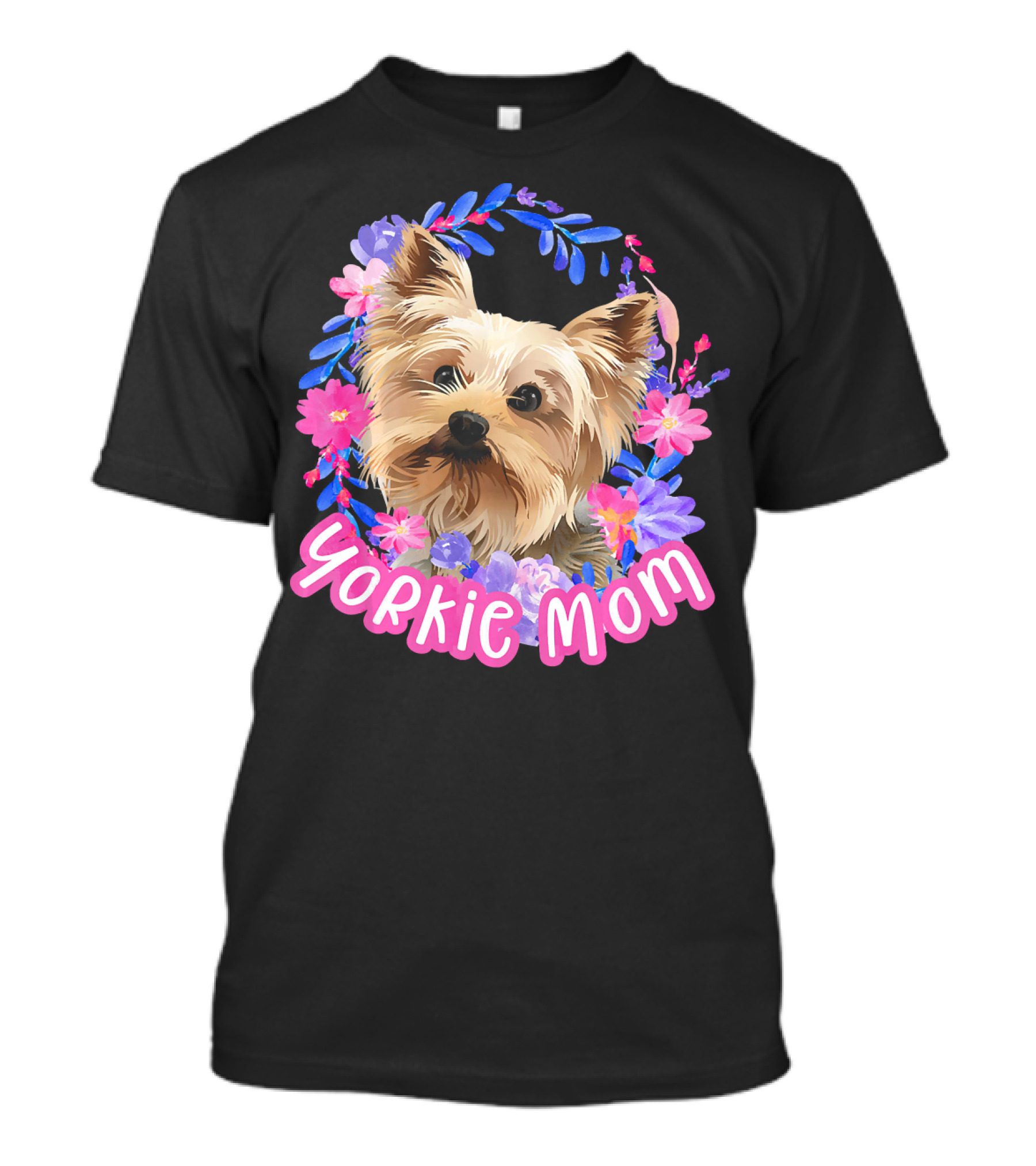 Yorkie Mom Cute Yorkshire Terrier With Floral Accents T-Shirt