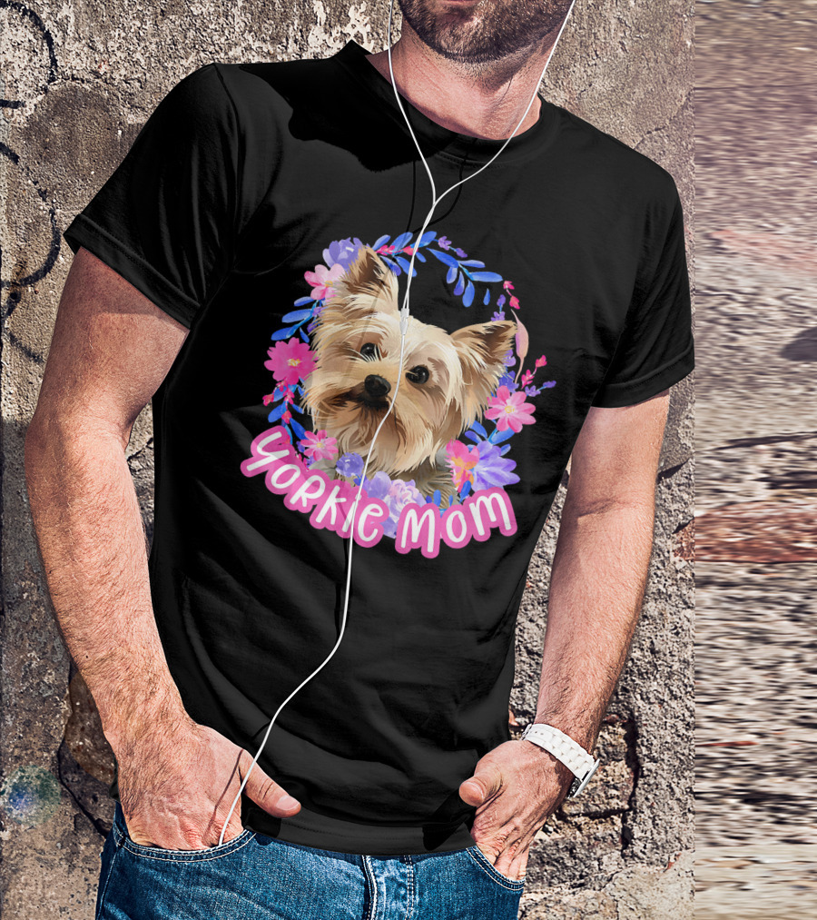 Yorkie Mom Cute Yorkshire Terrier With Floral Accents T-Shirt