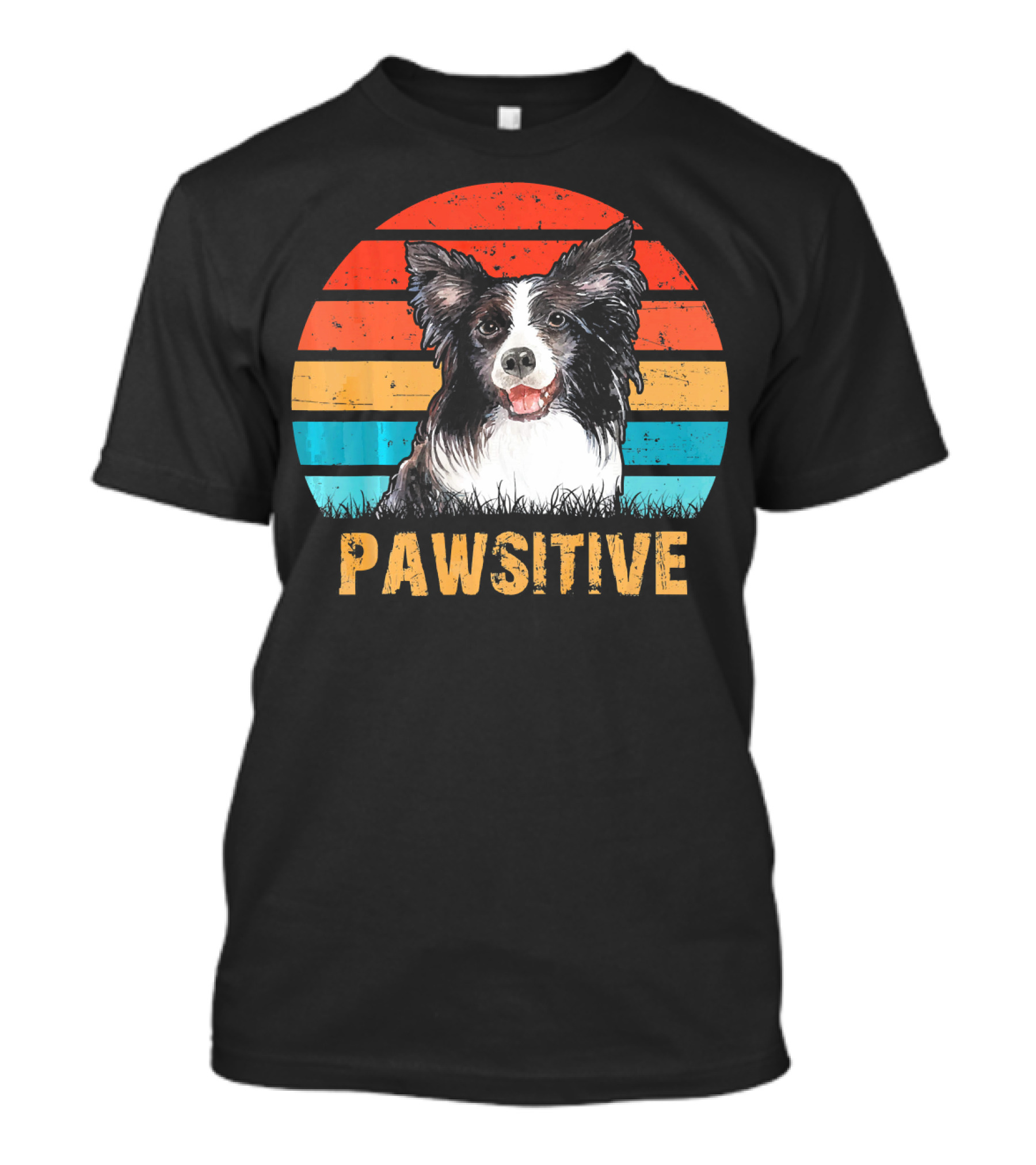 Pawsitive Border Collie Love Vintage Sunset Stripes T-Shirt