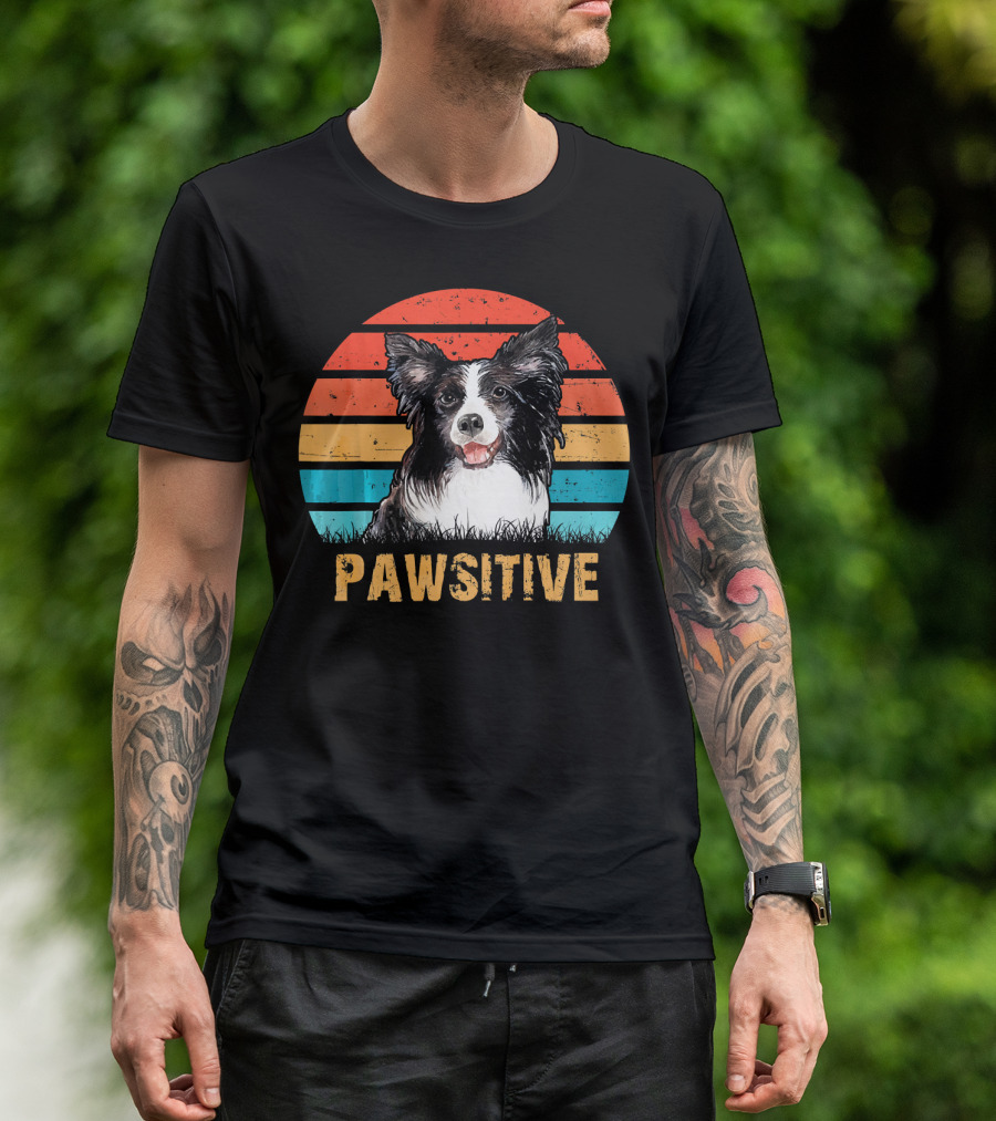 Pawsitive Border Collie Love Vintage Sunset Stripes T-Shirt