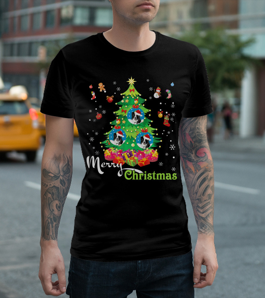 Merry Christmas Border Collie Dog Tree Holiday T-Shirt