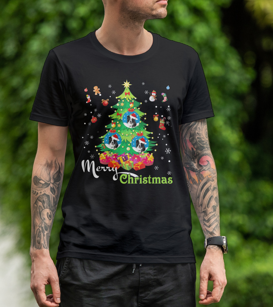 Merry Christmas Border Collie Dog Tree Holiday T-Shirt