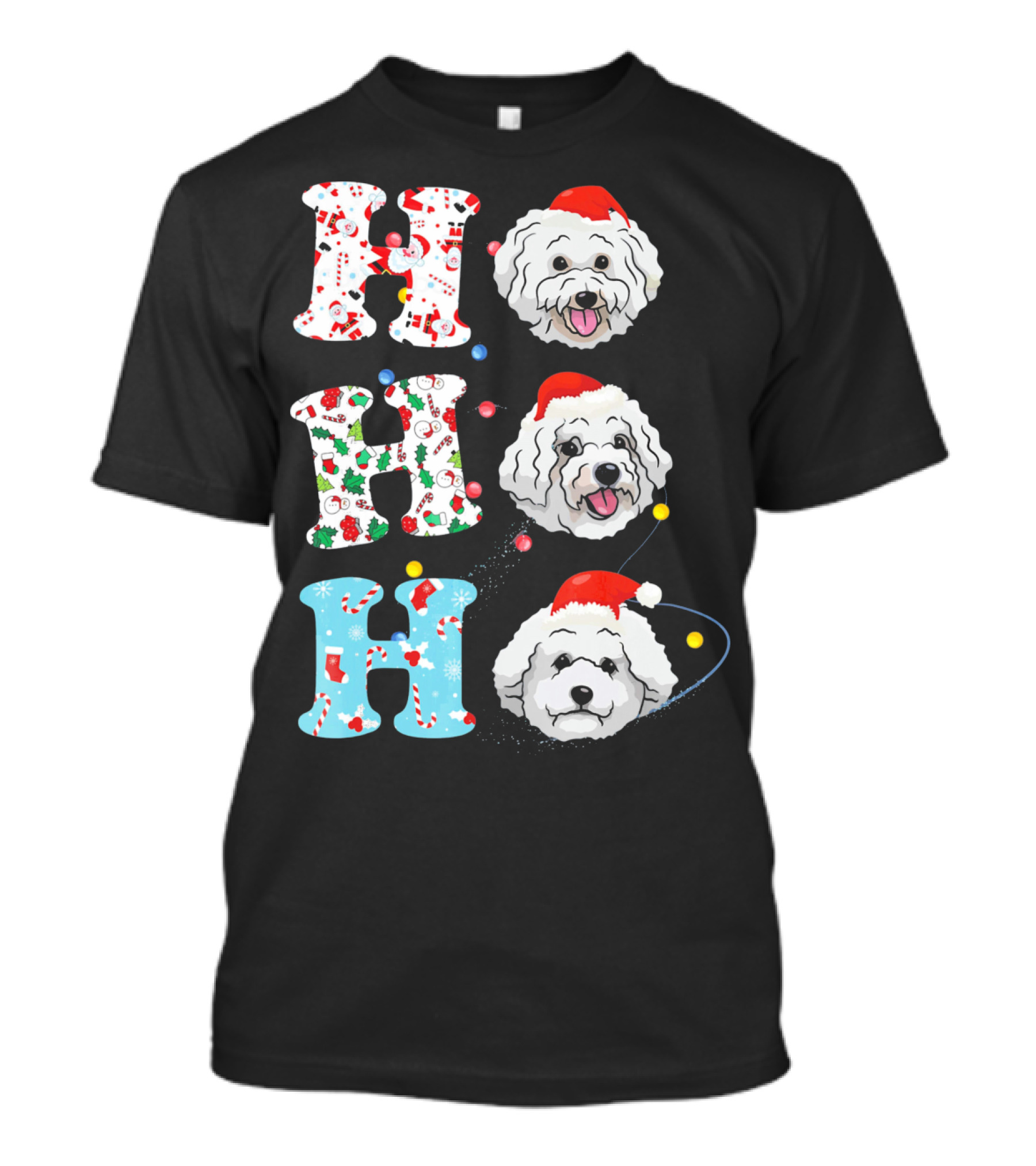 Ho Ho Ho Bichon Frises Santa Dog Christmas Letters T-Shirt