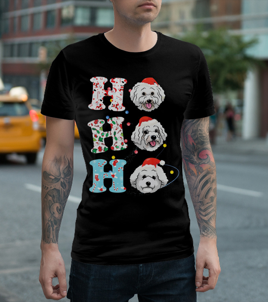 Ho Ho Ho Bichon Frises Santa Dog Christmas Letters T-Shirt