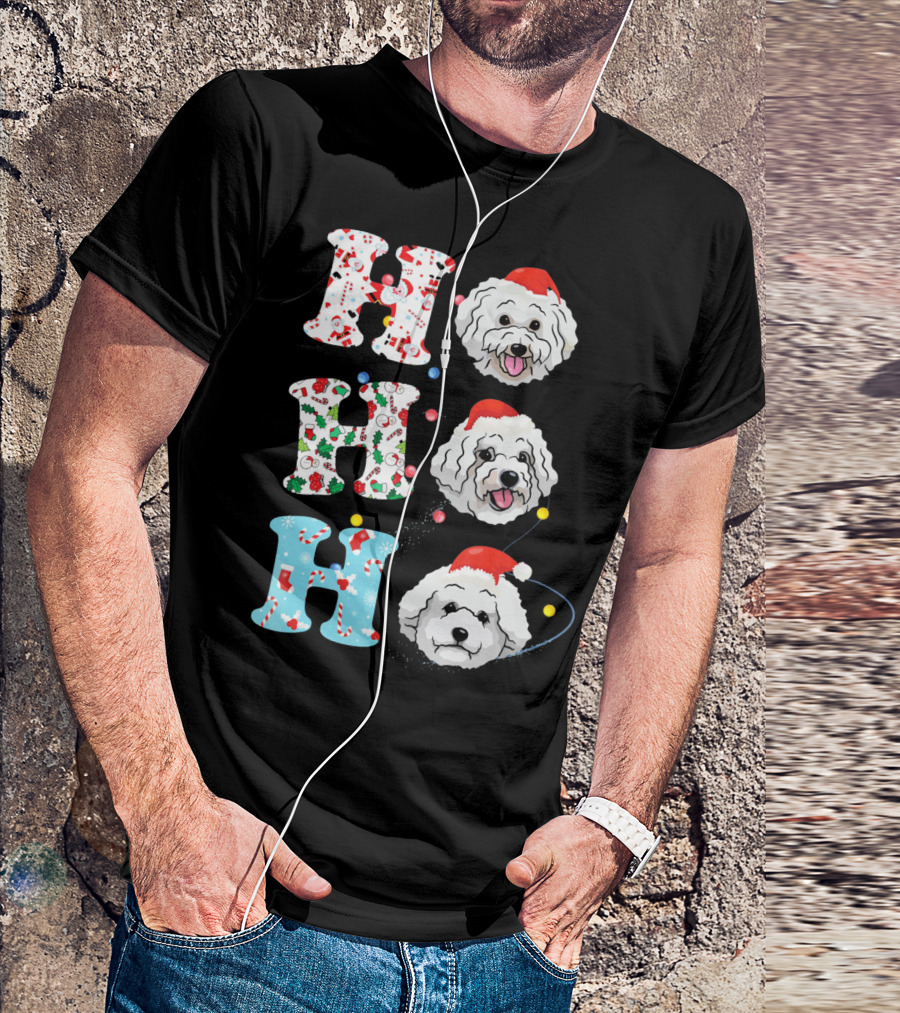 Ho Ho Ho Bichon Frises Santa Dog Christmas Letters T-Shirt
