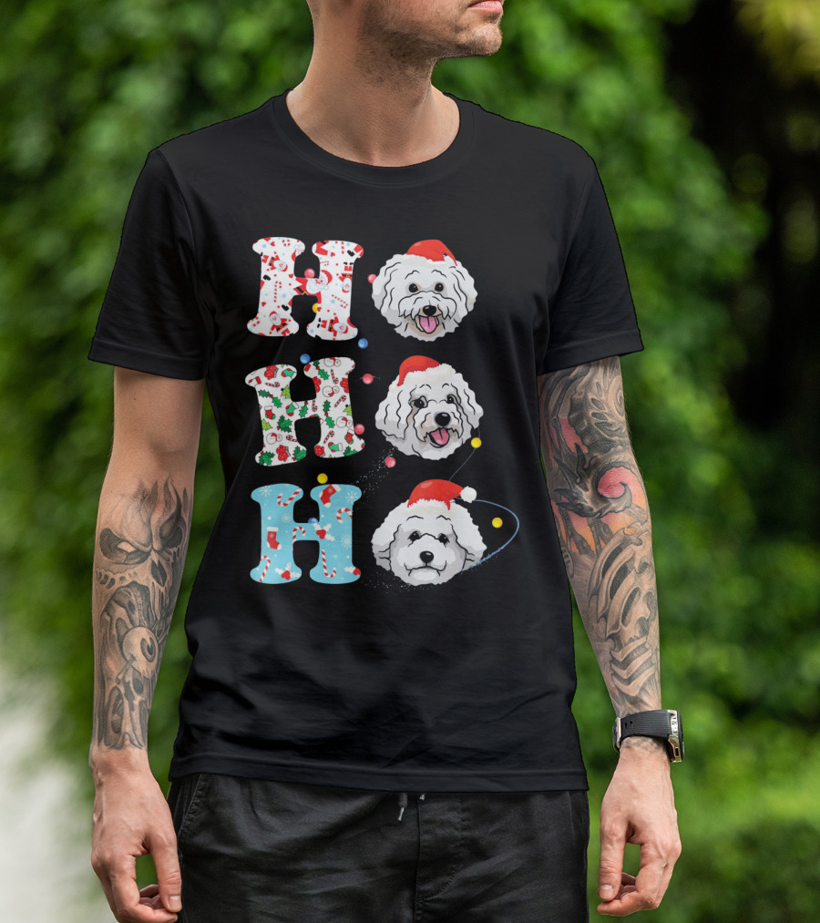 Ho Ho Ho Bichon Frises Santa Dog Christmas Letters T-Shirt