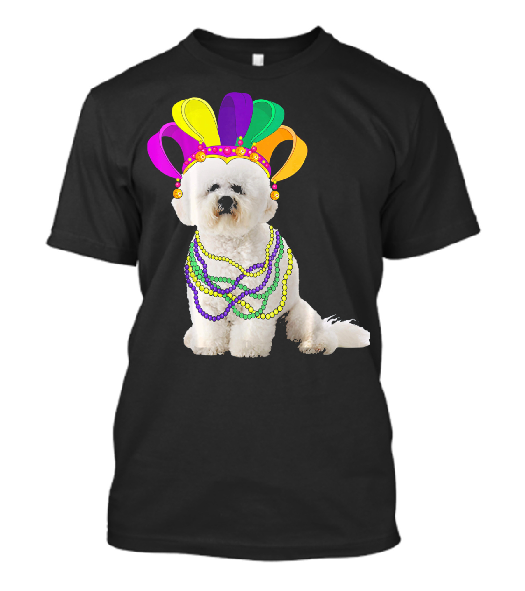 Mardi Gras Bichon Frise Beads And Jester Hat T-Shirt