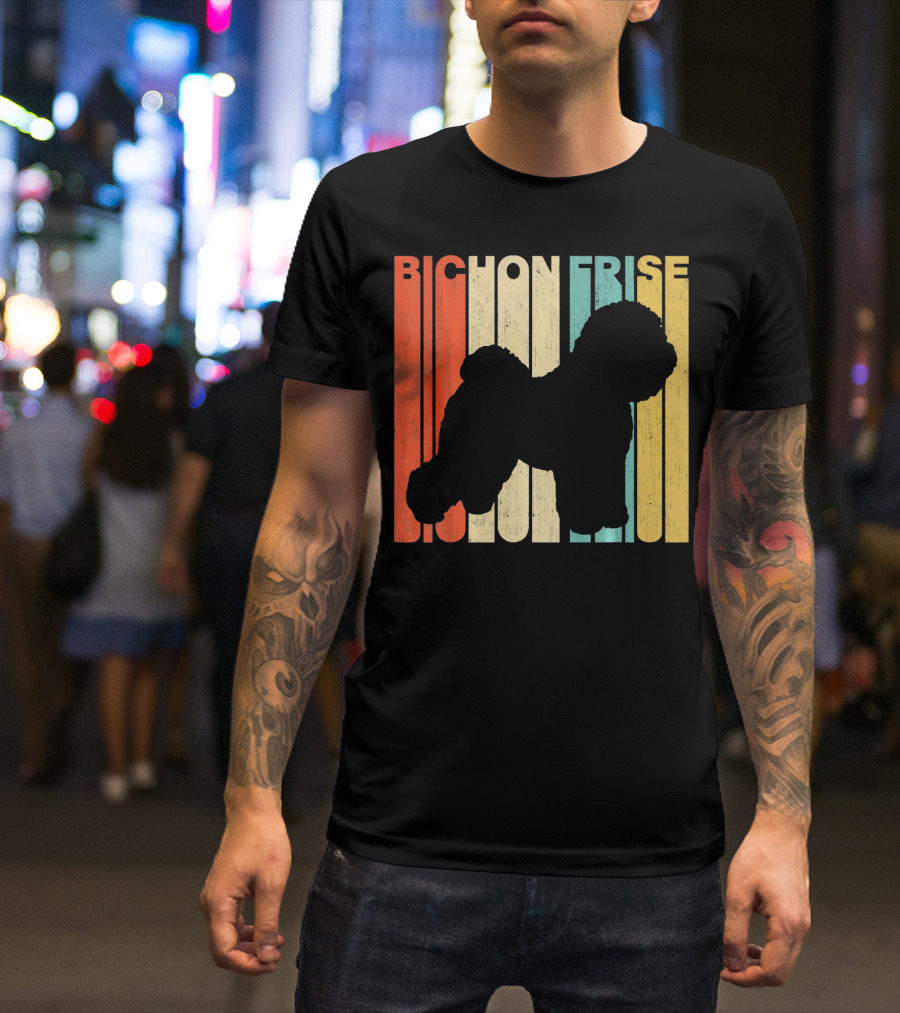 Vintage Retro Bichon Frise Silhouette Stripes T-Shirt