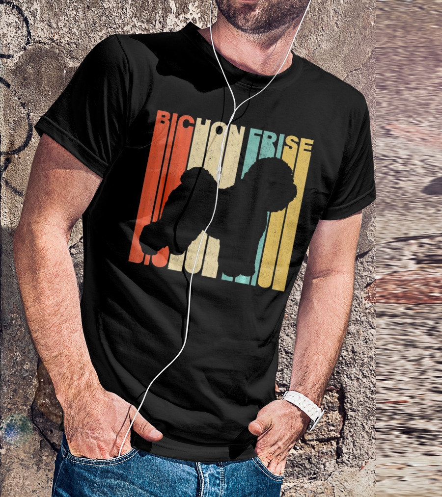 Vintage Retro Bichon Frise Silhouette Stripes T-Shirt