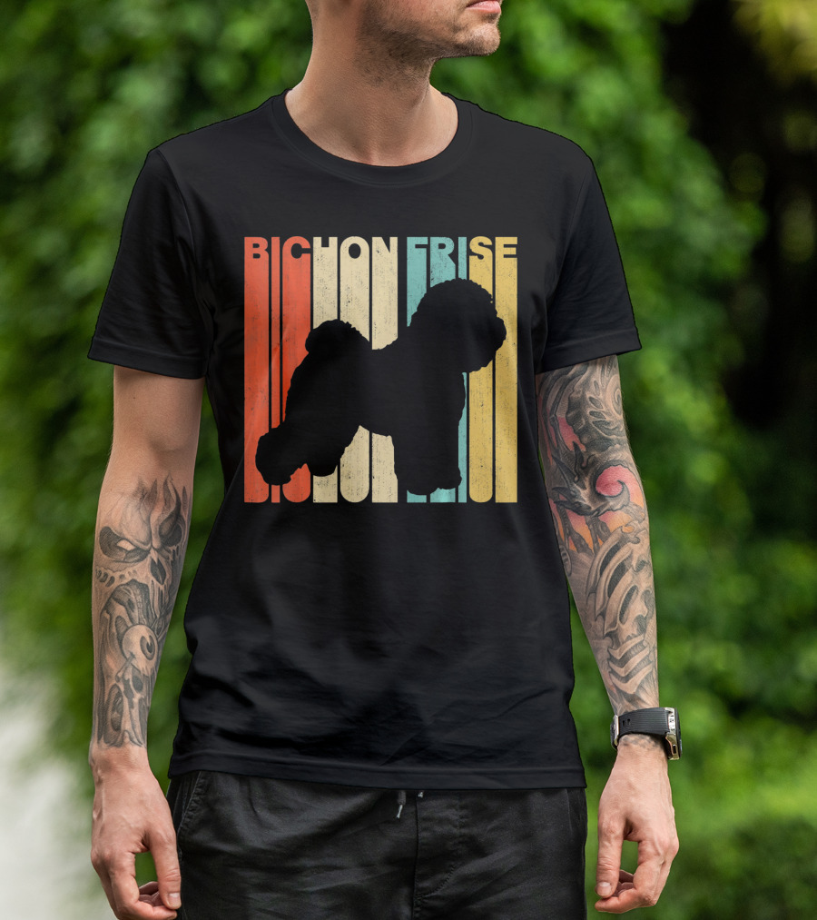 Vintage Retro Bichon Frise Silhouette Stripes T-Shirt