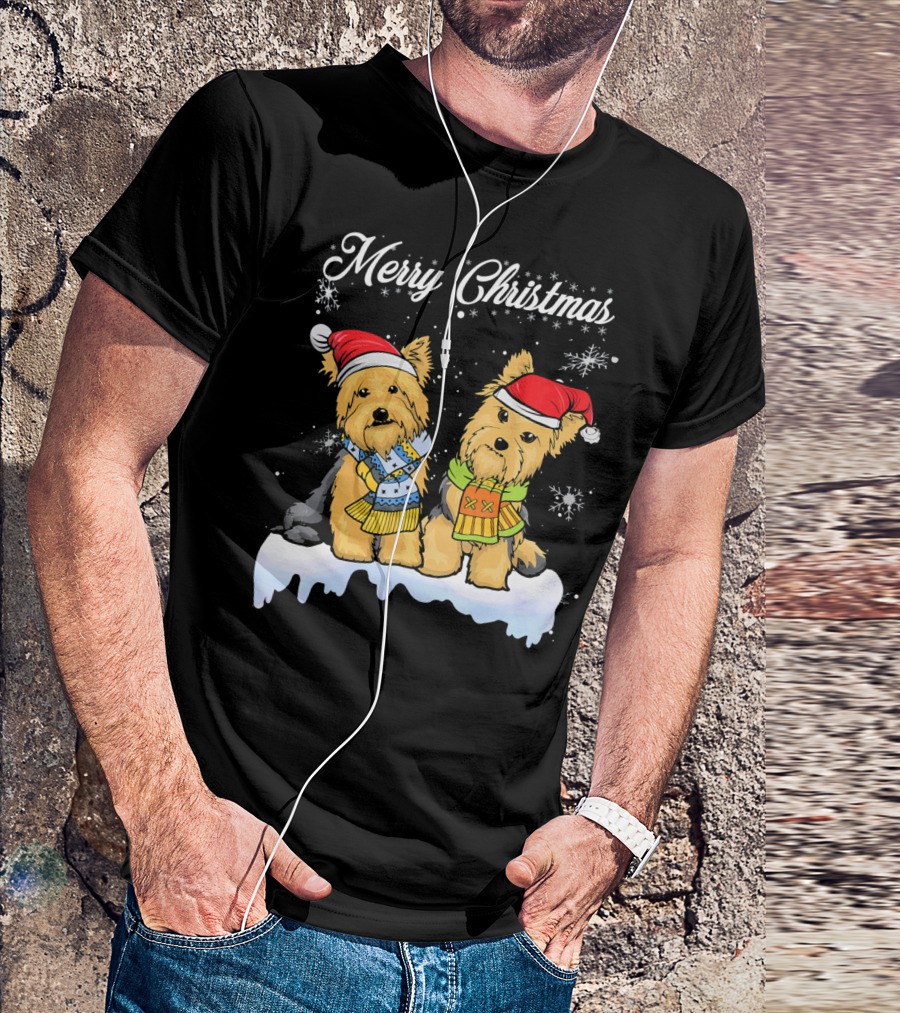 Merry Christmas Yorkshire Terrier Santa Hats And Scarves T-Shirt