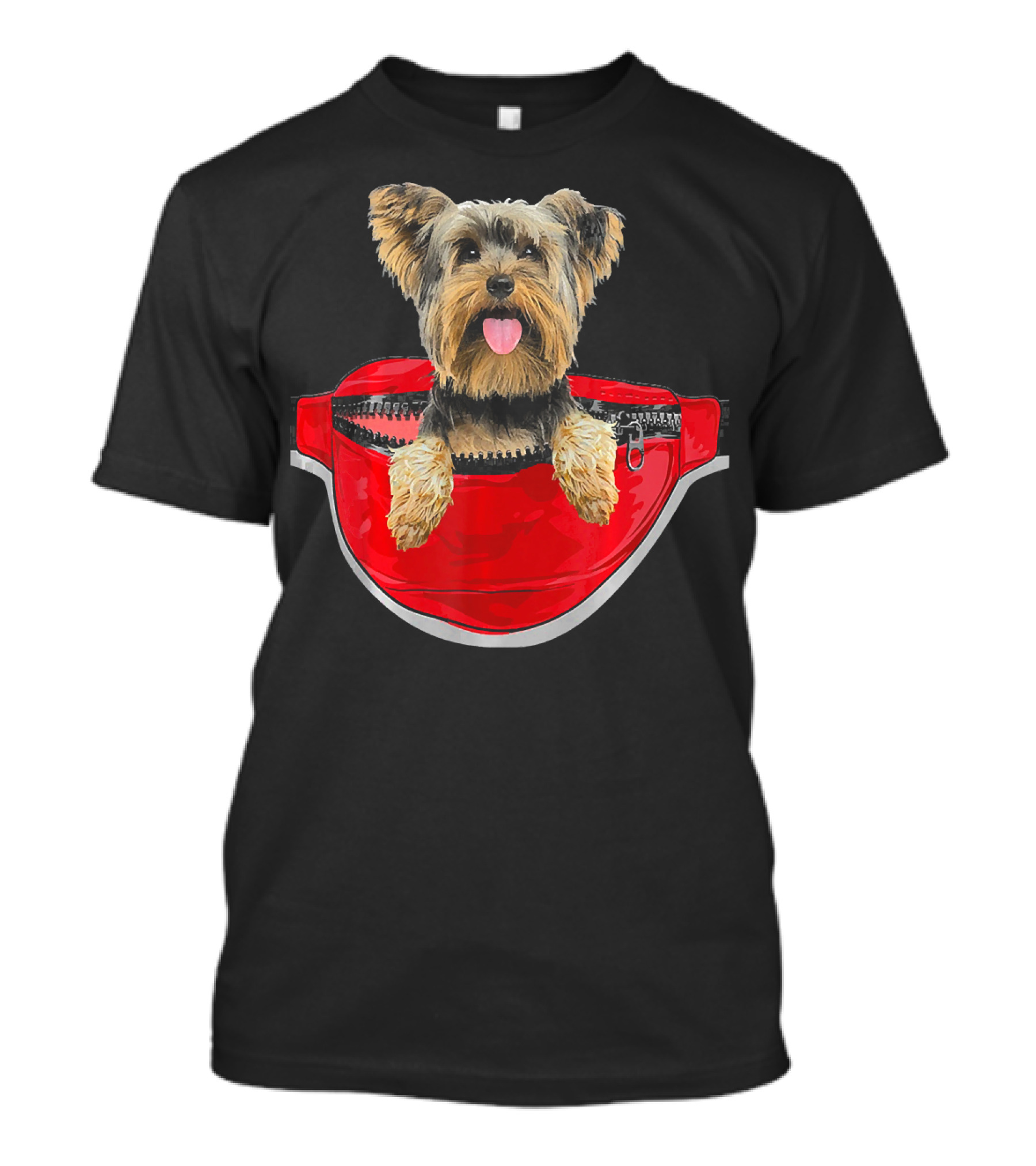 Yorkshire Terrier In Red Waist Pack Tail Wagging Dog Lovers T-Shirt