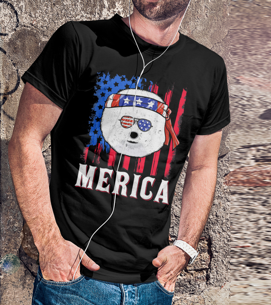 Merica Bichon Frise American Flag Sunglasses Headband Stars Stripes T-Shirt