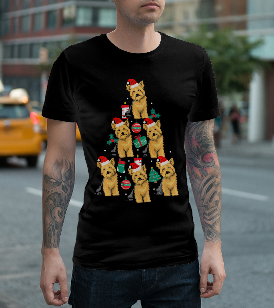 Yorkie Christmas Ornament Tree with Santa Hat Fun T-Shirt