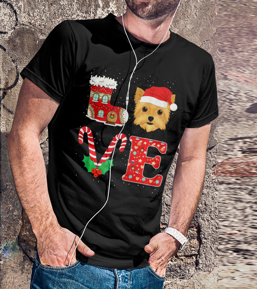 I Love Yorkie Christmas Santa Hat Candy Cane Boot Fun T-Shirt