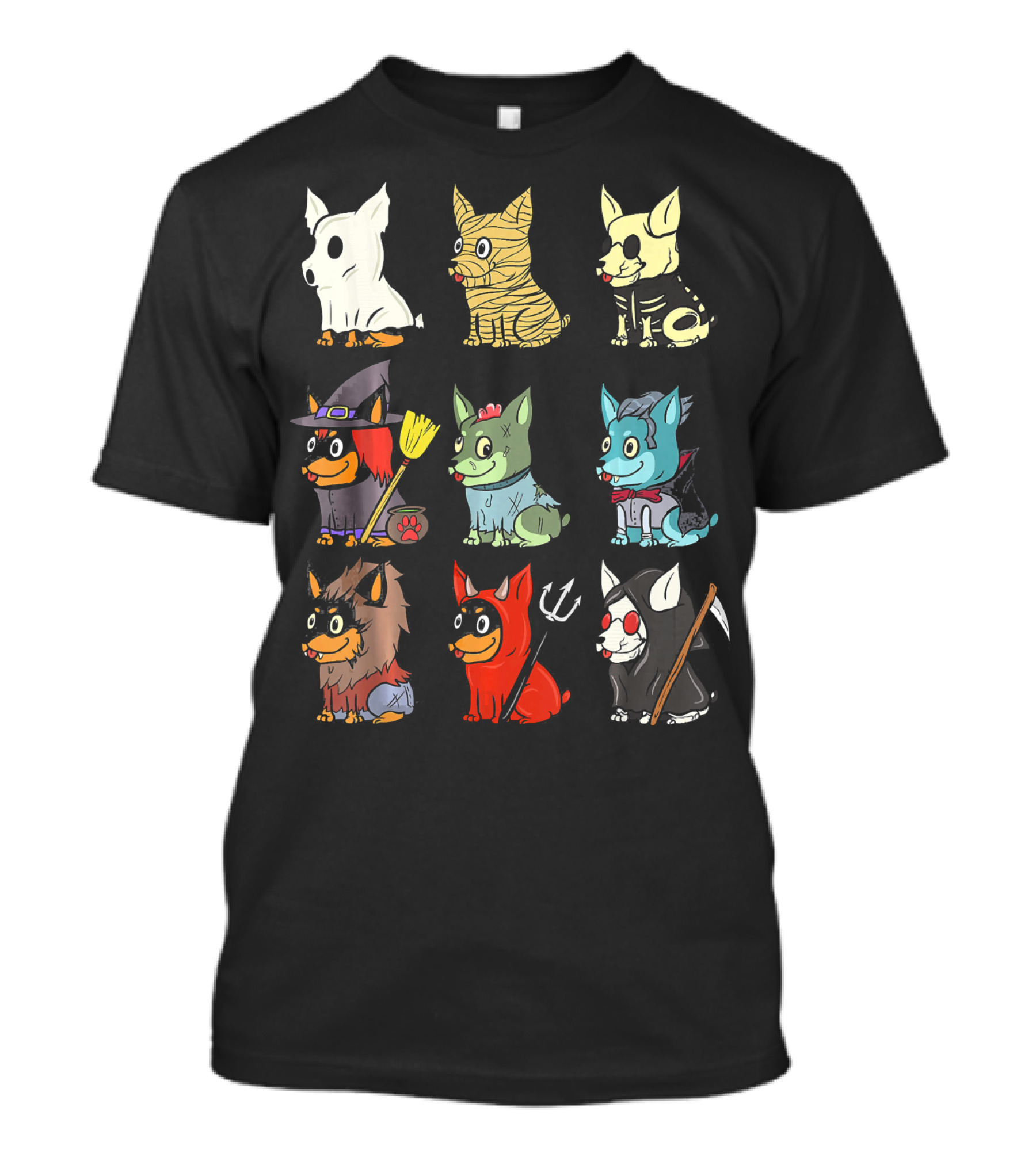 Miniature Pinscher In Halloween Costumes: Skeleton, Mummy, Ghost, Witch, Zombie, Vampire, Werewolf, Devil, Grim Reaper T-Shirt
