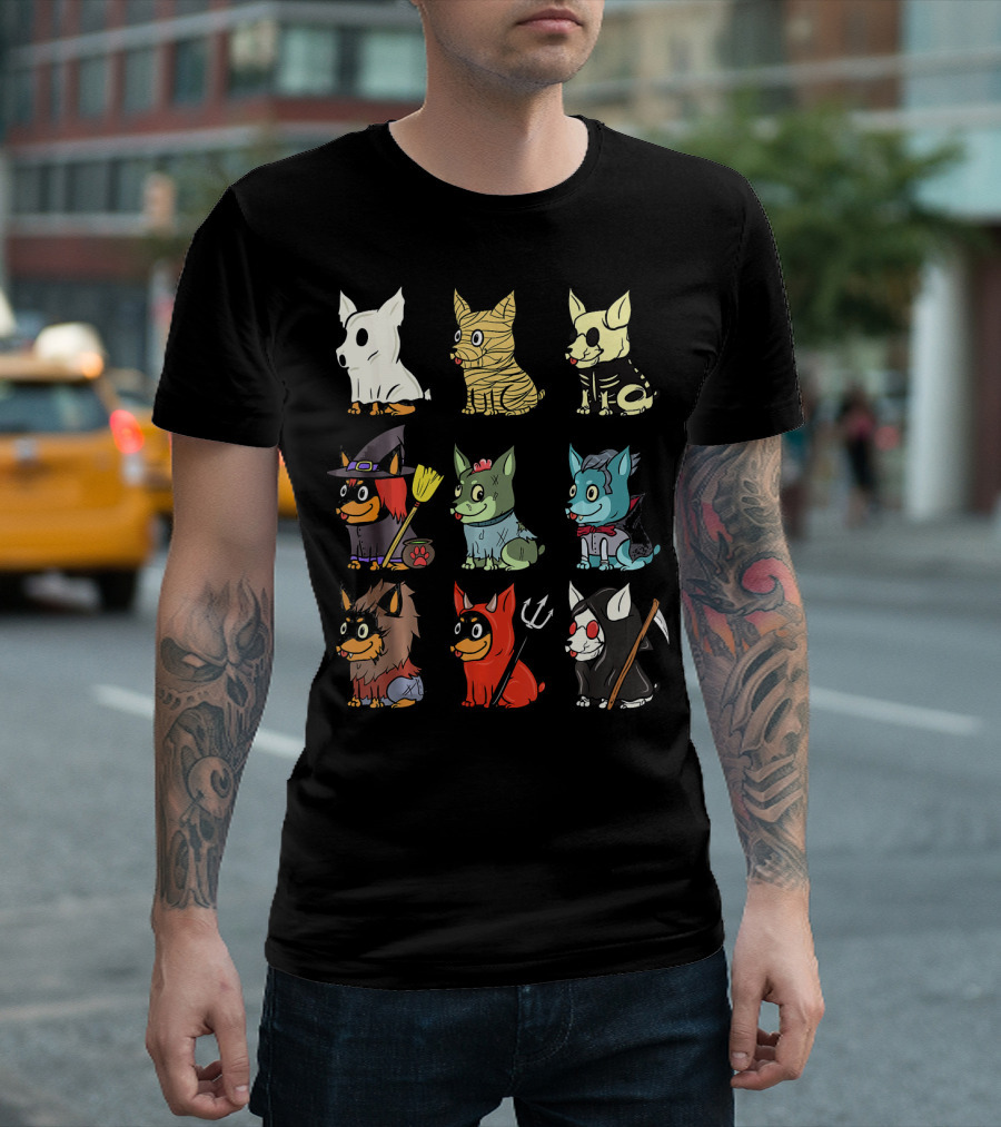 Miniature Pinscher In Halloween Costumes: Skeleton, Mummy, Ghost, Witch, Zombie, Vampire, Werewolf, Devil, Grim Reaper T-Shirt