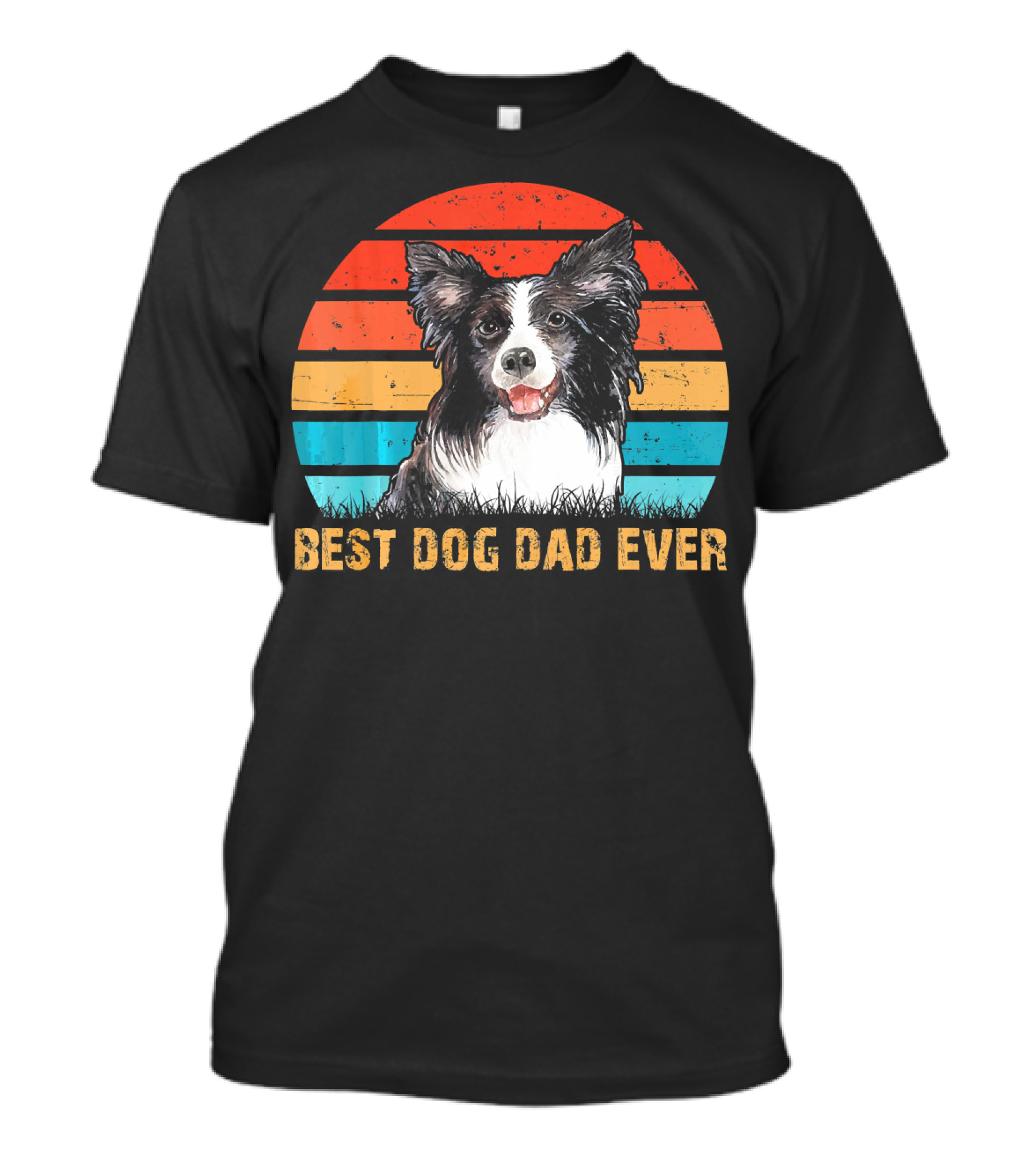 Best Dog Dad Ever Mens Mens Retro Border Collie T-Shirt
