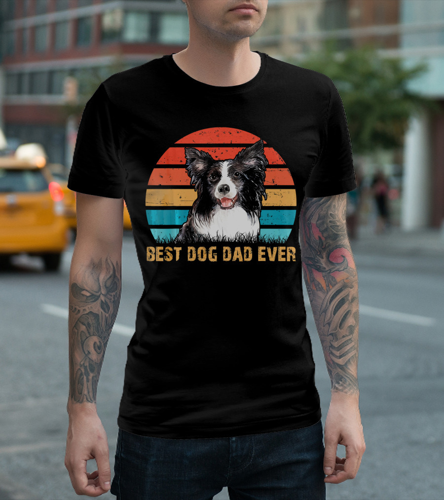 Best Dog Dad Ever Mens Mens Retro Border Collie T-Shirt
