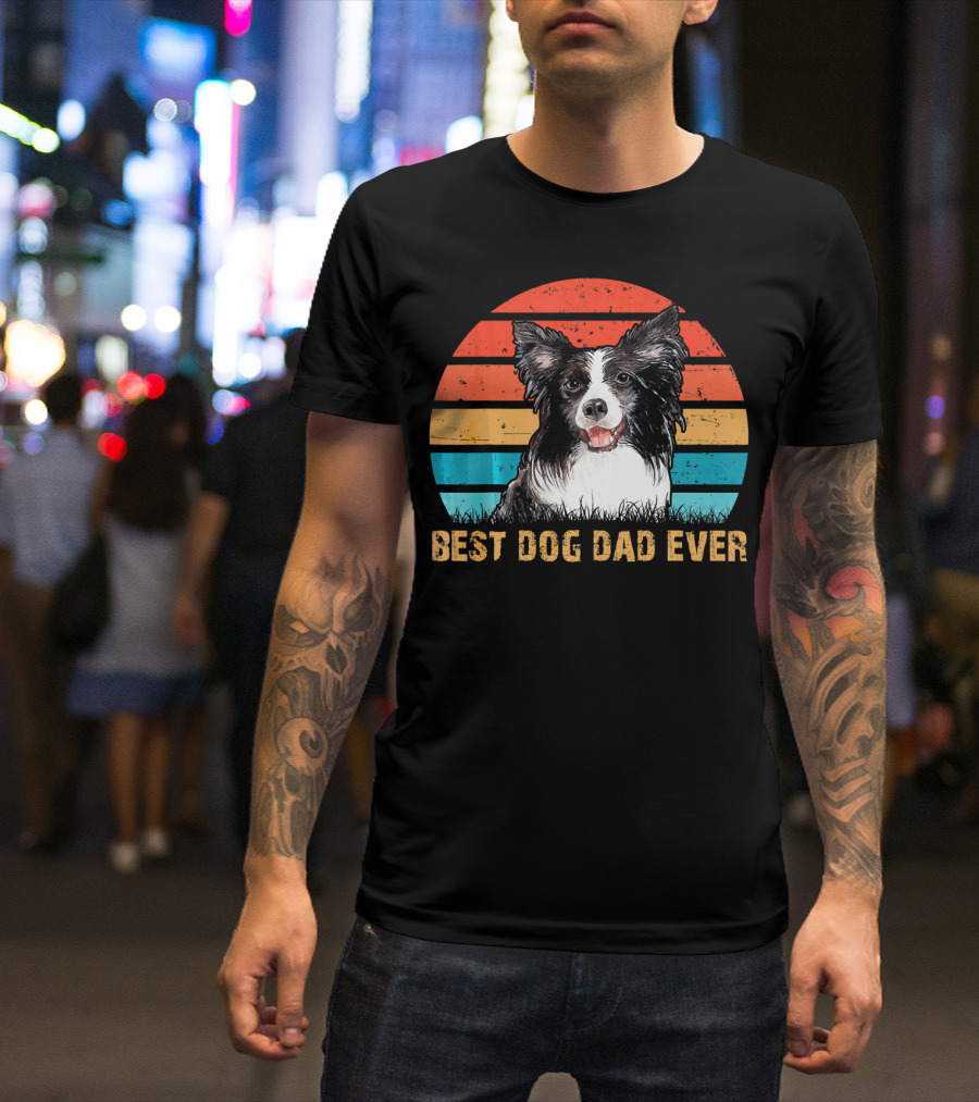 Best Dog Dad Ever Mens Mens Retro Border Collie T-Shirt