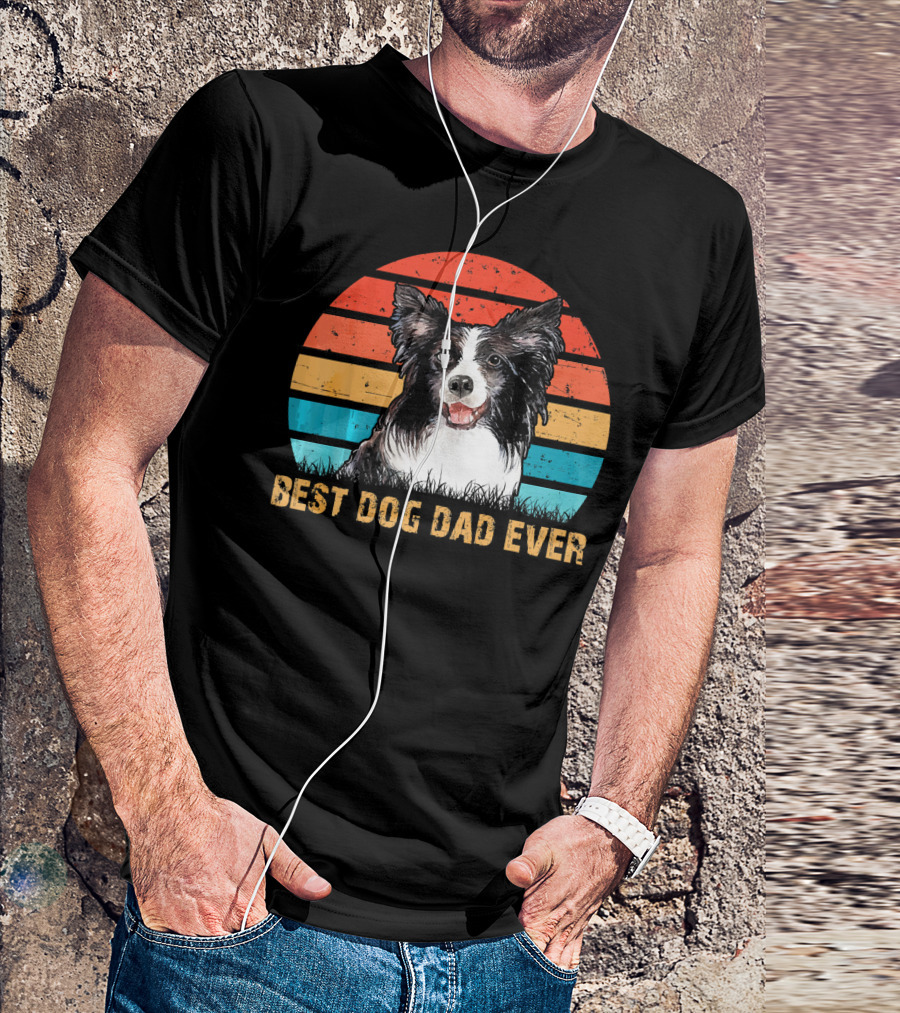 Best Dog Dad Ever Mens Mens Retro Border Collie T-Shirt