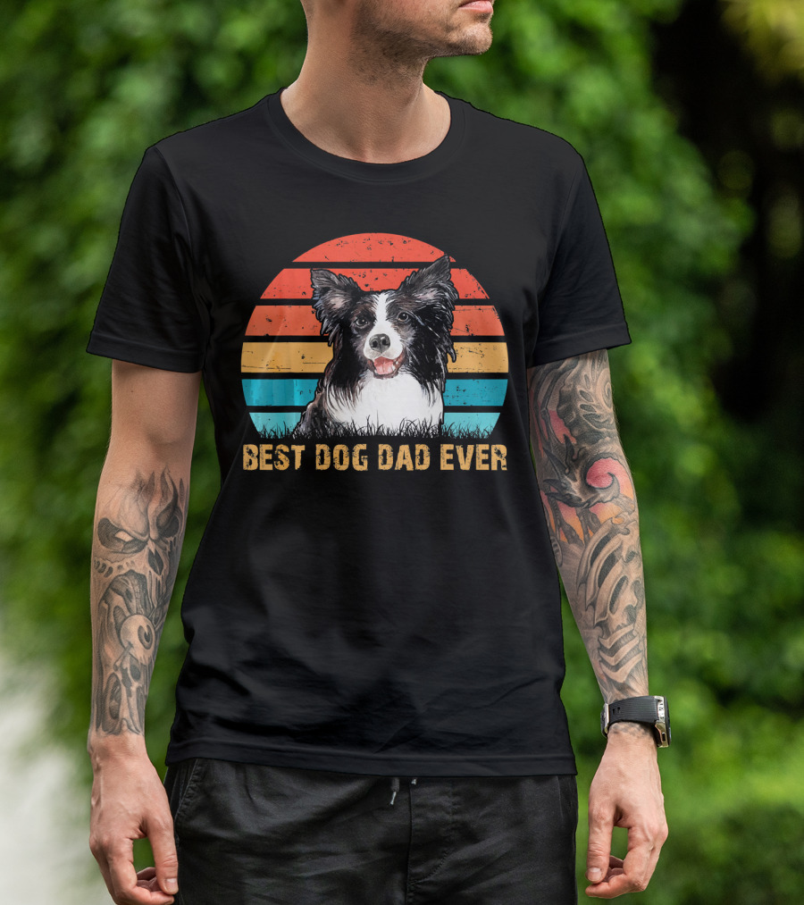 Best Dog Dad Ever Mens Mens Retro Border Collie T-Shirt