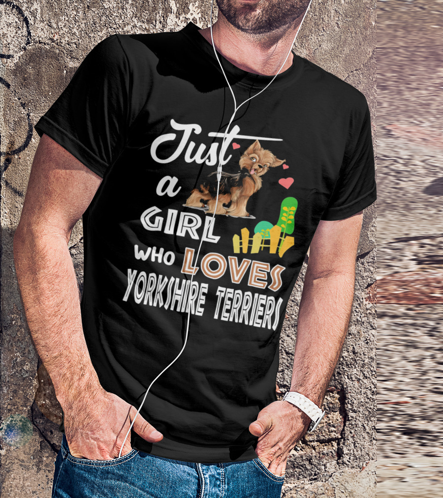 Just A Girl Who Loves Yorkshire Terriers With Hearts And Fence T-Shirt