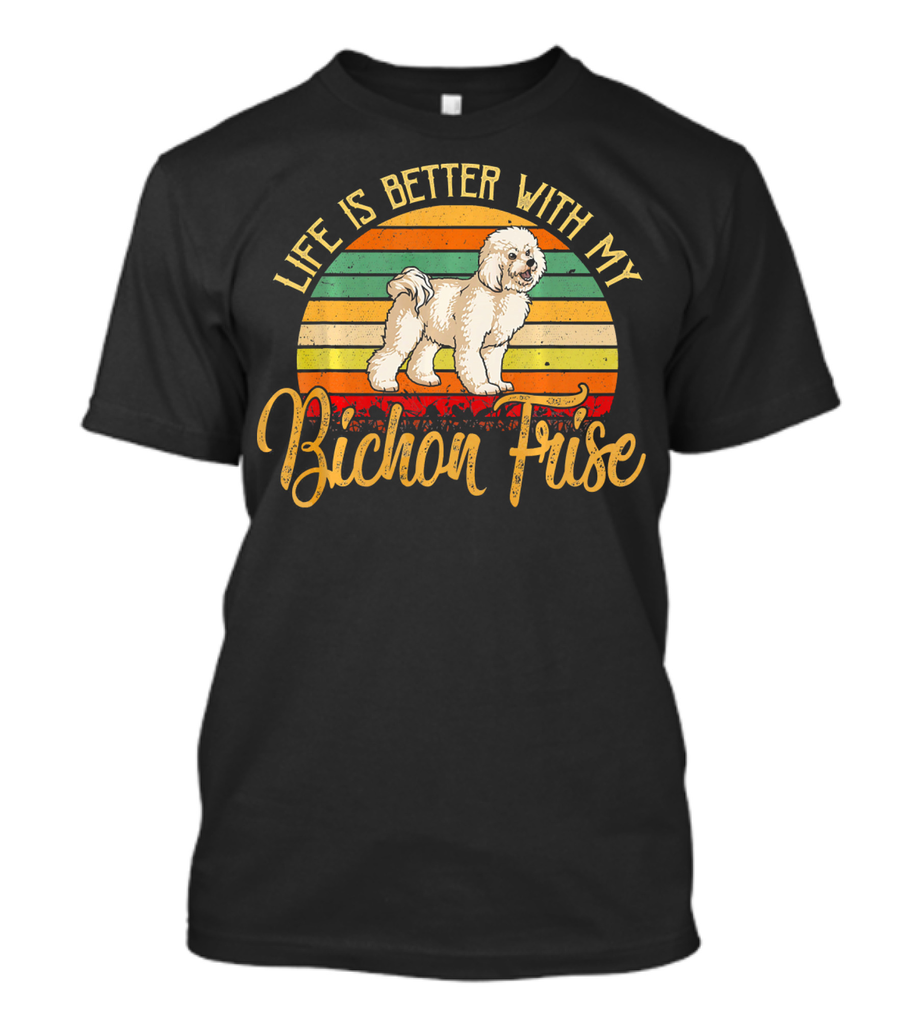 Life Is Better With My Bichon Frise Vintage Sunset Stripes T-Shirt