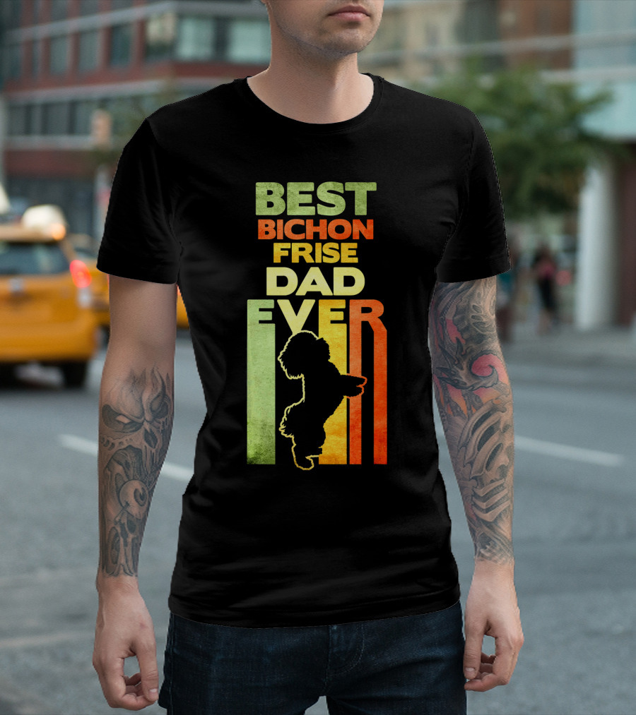 Best Bichon Frise Dad Ever Vintage Silhouette Retro Colors T-Shirt