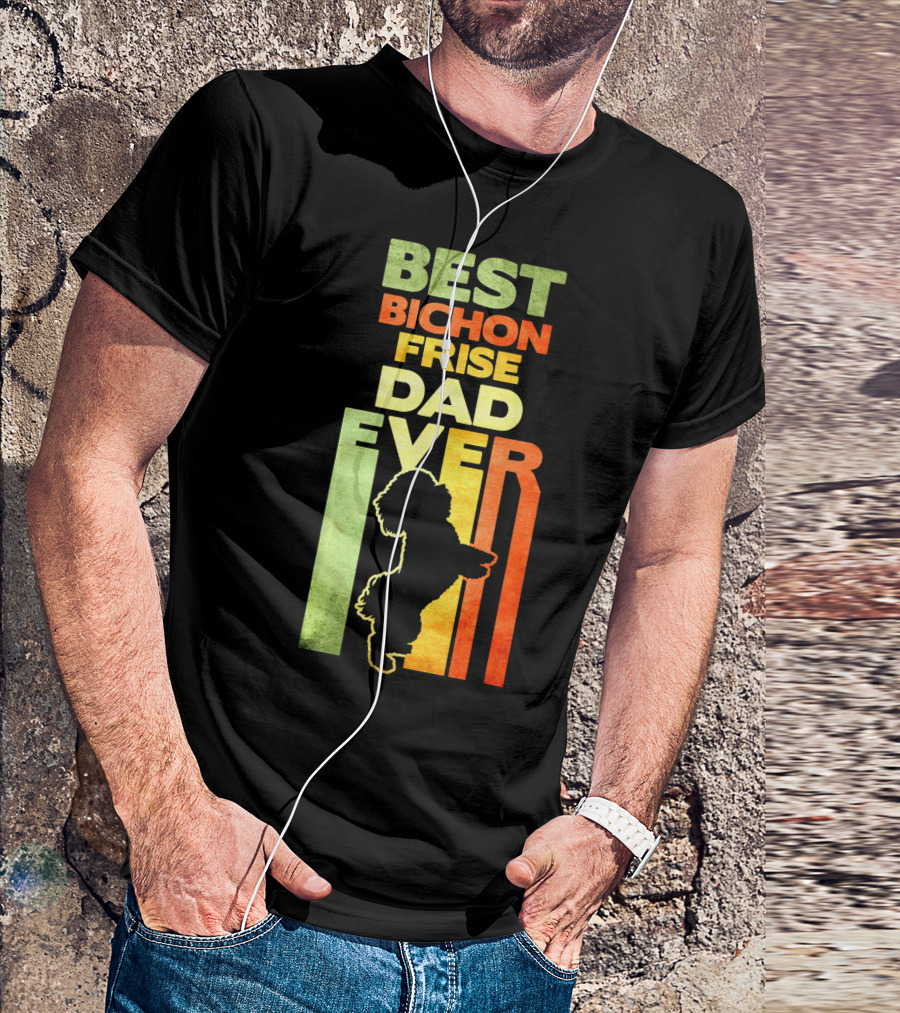 Best Bichon Frise Dad Ever Vintage Silhouette Retro Colors T-Shirt