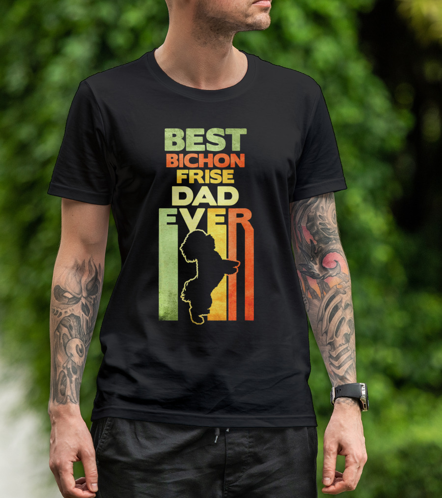 Best Bichon Frise Dad Ever Vintage Silhouette Retro Colors T-Shirt