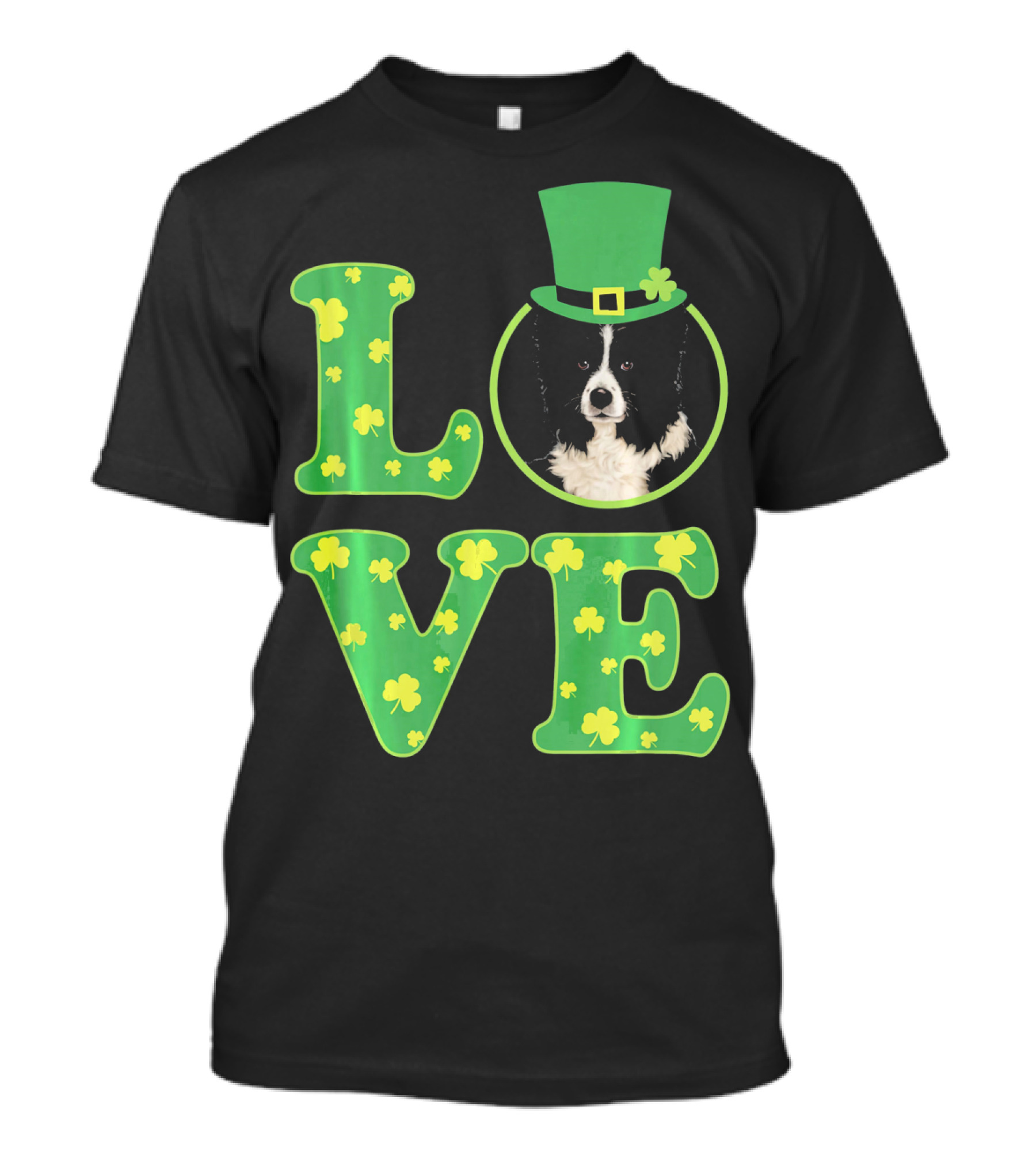 Love Border Collie St Patricks Day Clover Hat Dog T-Shirt