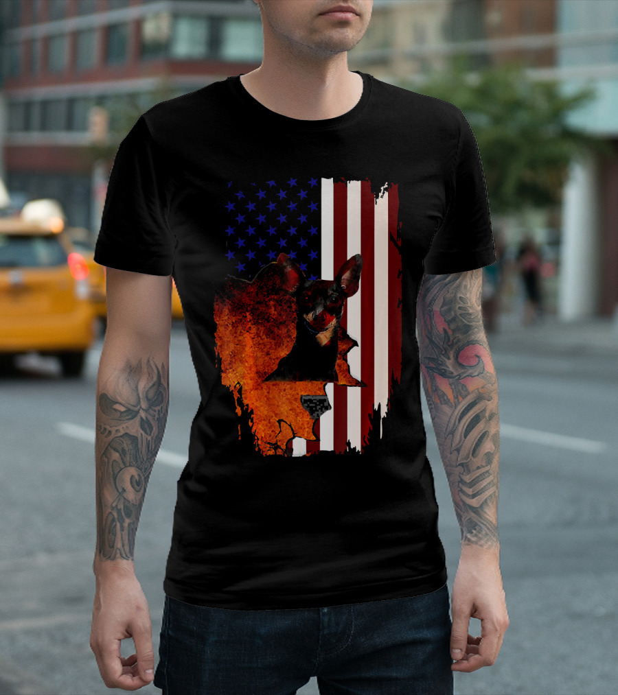 Miniature Pinscher American Flag Patriotic 4th Of July USA T-Shirt