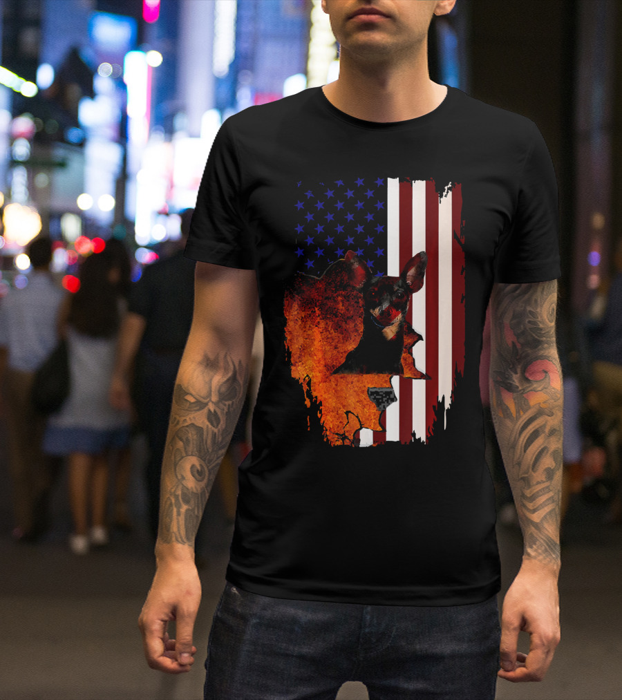 Miniature Pinscher American Flag Patriotic 4th Of July USA T-Shirt