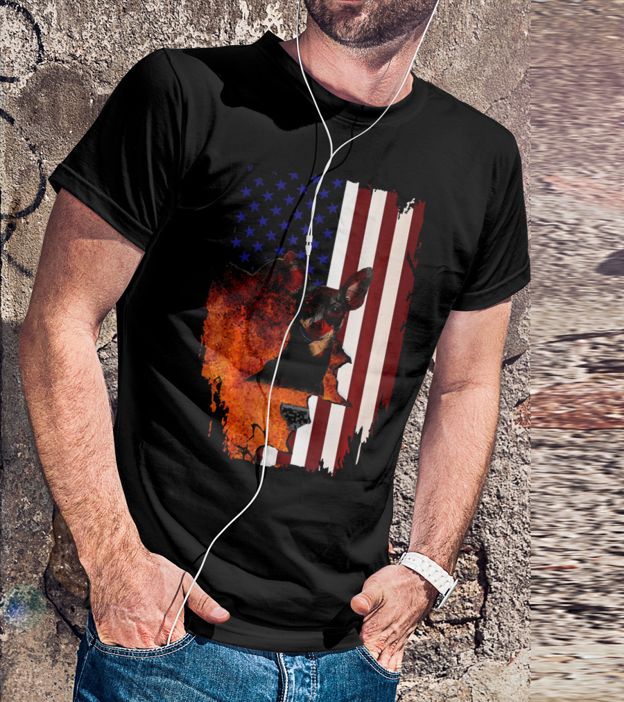 Miniature Pinscher American Flag Patriotic 4th Of July USA T-Shirt